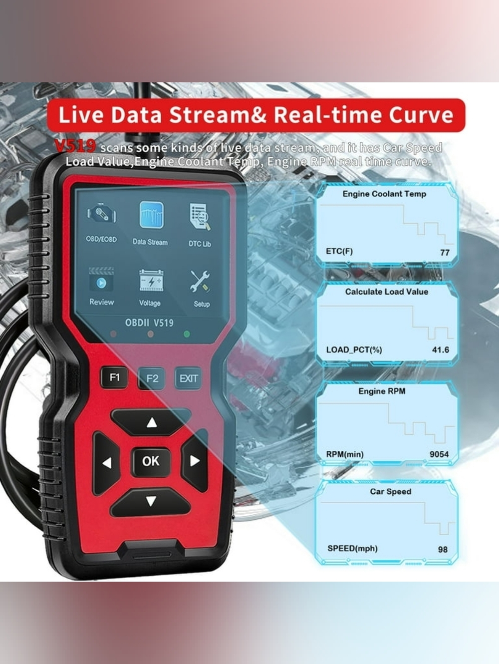 OBDII V519 Diagnostic Code Reader - Black - Picture 8 of 11